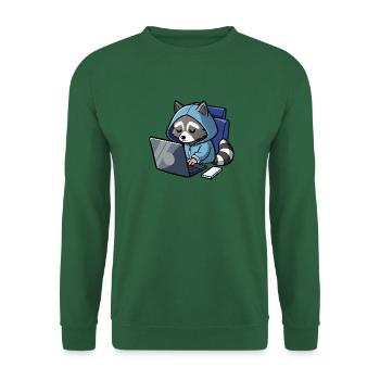 Niedlicher Hacker Waschbär im Hoodie vorm PC - Unisex Pullover - Grün - Vorne