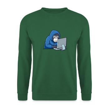 Niedlicher Hacker Gorilla im Hoodie vorm PC - Unisex Pullover - Grün - Vorne