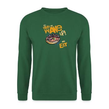 Wake Up And Eat Mett Essen Zwiebel Brötchen - Unisex Pullover - Grün - Vorne