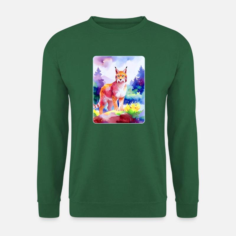 Luchs im Bergwald (Aquarell) - Unisex Pullover - Grün