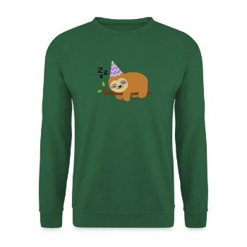 Geburtstag Faultier mit Party Hut am Schlafen - Unisex Pullover - Grün - Vorne