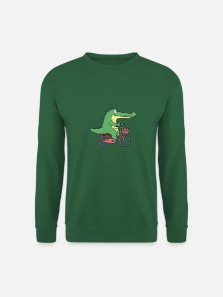 Krokodil Alligator Kroko fährt Fahrrad Korb grün - Unisex Pullover - Grün