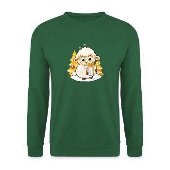 Niedliches Schaf mit Geschenk an Weihnachten - Unisex Pullover - Grün - Vorne