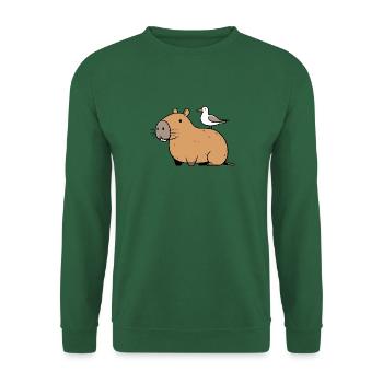 Comic Capybara Watershine with Seagull on Back - Unisex Sweatshirt - green - Front