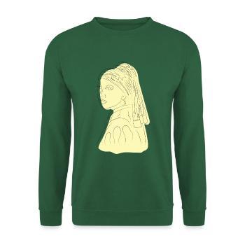 girl with a pearl earring line art - Unisex Sweatshirt - green - Front