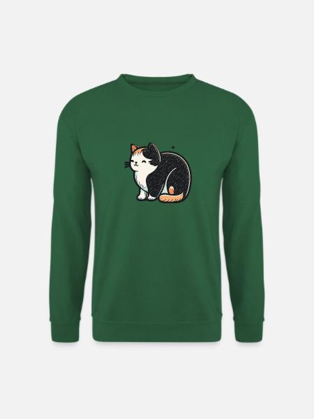 Schwarz Weiße Katze im Anime Manga Art - Unisex Pullover - Grün