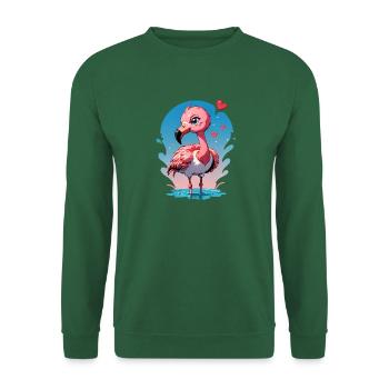 Verschenke diesen süßen Flamingo zum Valentinstag - Unisex Pullover - Grün - Vorne