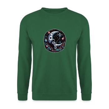 Astronaut sitzt auf der Mondsichel und angelt - Unisex Pullover - Grün - Vorne