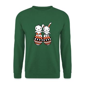 Bunny Bird Chick 2 Friends Large Easter Eggs Huge - Unisex Sweatshirt - green - Front