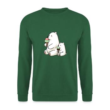 Père et fils Ours polaire avec crème glacée au chocolat à la fraise - Sweat-shirt Unisexe - vert foncé - Devant