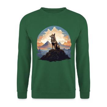 Gardien de l’aube : Loup perché - Sweat-shirt Unisexe - vert foncé - Devant