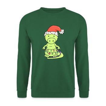Süßer Weihnachtsdrache mit Lichterkette - Unisex Pullover - Grün - Vorne