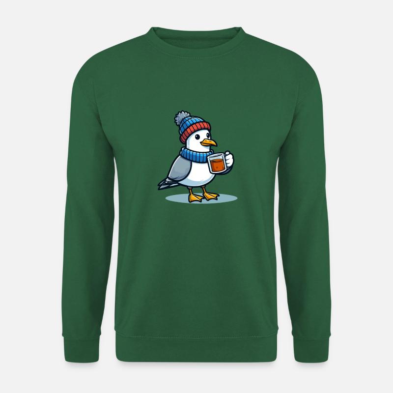 Nordsee Möwe Mütze Beanie trinkt Tee oder Kaffee - Unisex Pullover - Grün