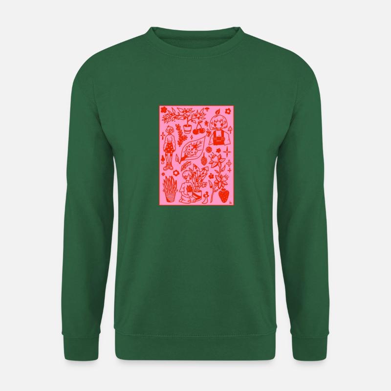 Design Pflanzen in Pink/Rot - Unisex Pullover - Grün