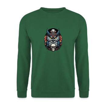Hibou décoratif avec crâne et pétales de rose - Sweat-shirt Unisexe - vert foncé - Devant