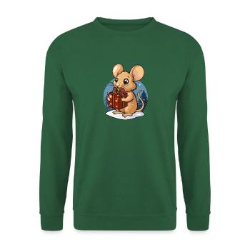 Cute mouse with gift at Christmas - Unisex Sweatshirt - green - Front