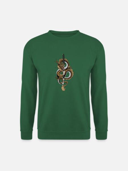 Japanese inspired Dragon Weaving around Sword. - Unisex Sweatshirt - green