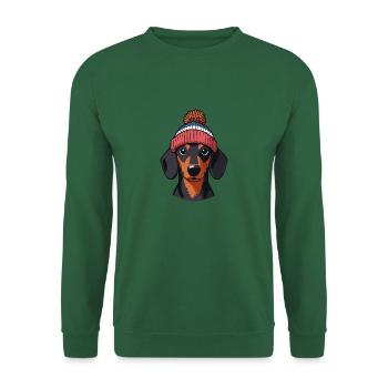 Chien teckel avec bonnet chapeau animal ami - Sweat-shirt Unisexe - vert foncé - Devant