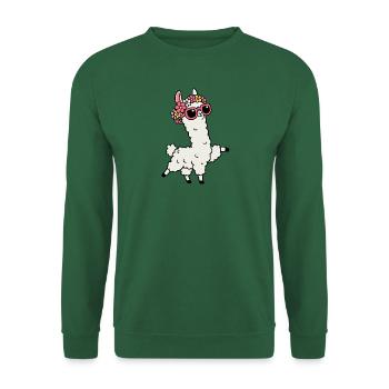 Comic Llama Alpaca Flower Sunglasses Floral Wreath - Unisex Sweatshirt - green - Front
