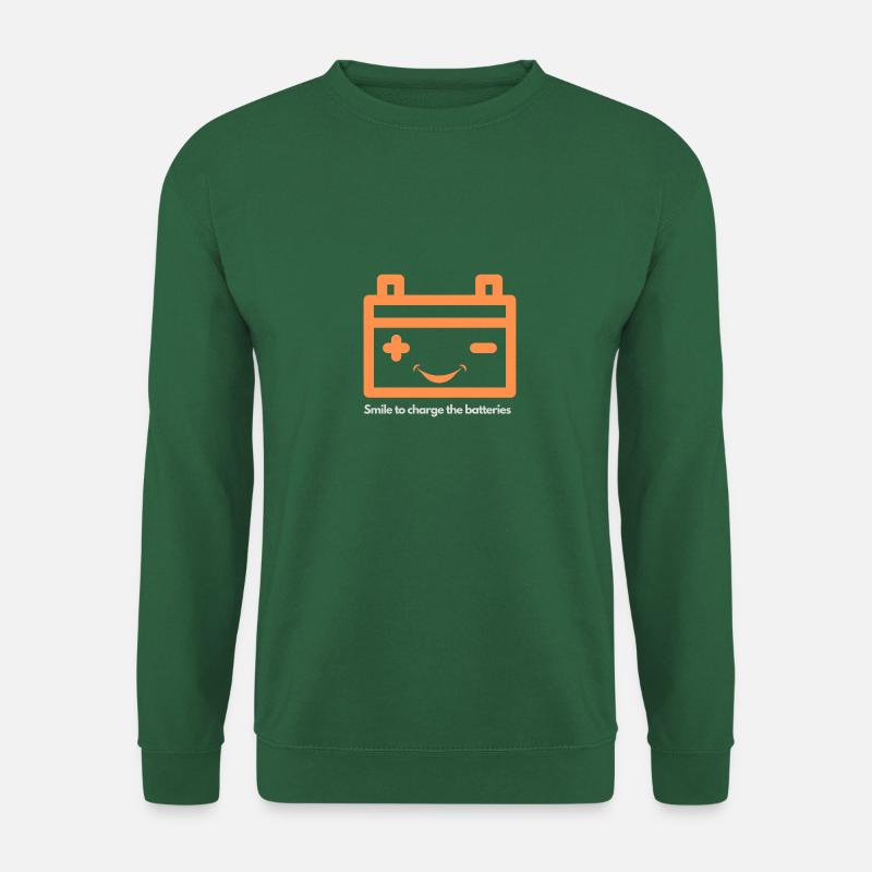 Lächelnde Trommeln: Lächeln, um die Batterien aufzuladen - Unisex Pullover - Grün