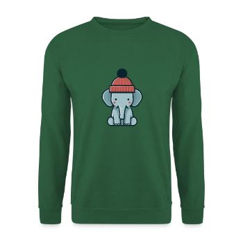 Winter Pachyderm Elephant with Red Beanie Hat - Unisex Sweatshirt - green - Front