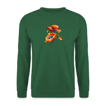 ROTE MOHNBLUMEN AQUARELL, WILDBLUMEN T-SHIRT, MOHN - Unisex Pullover - Grün - Vorne