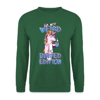 Cartoon Einhorn mit Kaffeetasse - Limited Edition - Unisex Pullover - Grün - Vorne