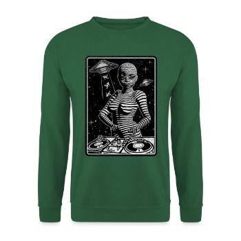 Galactic DJ in front of a mixing desk for music lovers. - Unisex Sweatshirt - green - Front