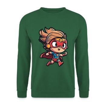 Super-héroïne mignonne avec une cape de style bande dessinée - Sweat-shirt Unisexe - vert foncé - Devant