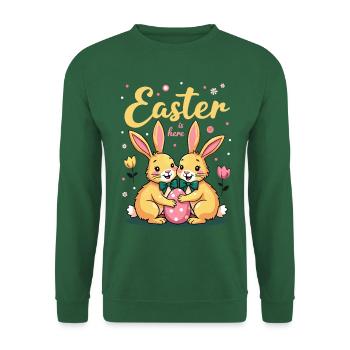 Pâques est là – Doux lapins de Pâques avec œuf de Pâques - Sweat-shirt Unisexe - vert foncé - Devant
