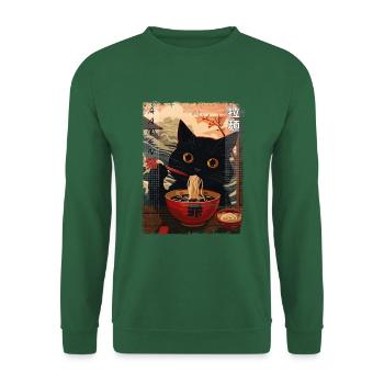 Schwarze Ramen-Katze – asiatisch und absurd - Unisex Pullover - Grün - Vorne