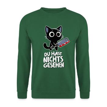 Du hast nichts gesehen - Süße Katze mit Messer - Unisex Pullover - Grün - Vorne
