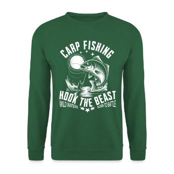 Carp Fishing Shirt – Hook the Beast Angler Gift - Unisex Sweatshirt - green - Front