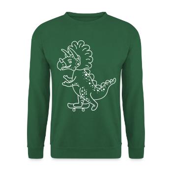 Dinosaurier Comic Triceratops auf Skateboard - Unisex Pullover - Grün - Vorne