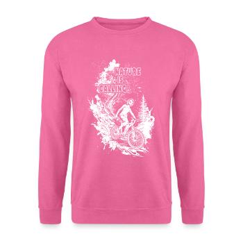 „Finde deinen Flow“: Radfahrerin meistert den Berg - Unisex Pullover - Pink - Vorne