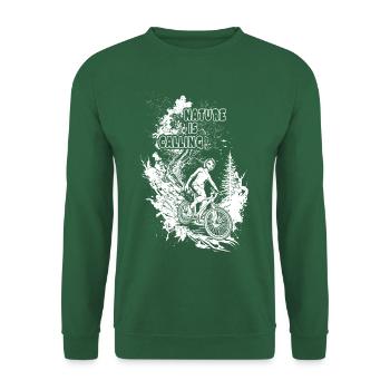 „Finde deinen Flow“: Radfahrerin meistert den Berg - Unisex Pullover - Grün - Vorne