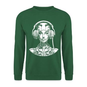Cyborg-Frauendesign T-Shirt: Sci-Fi Gamer Style - Unisex Pullover - Grün - Vorne