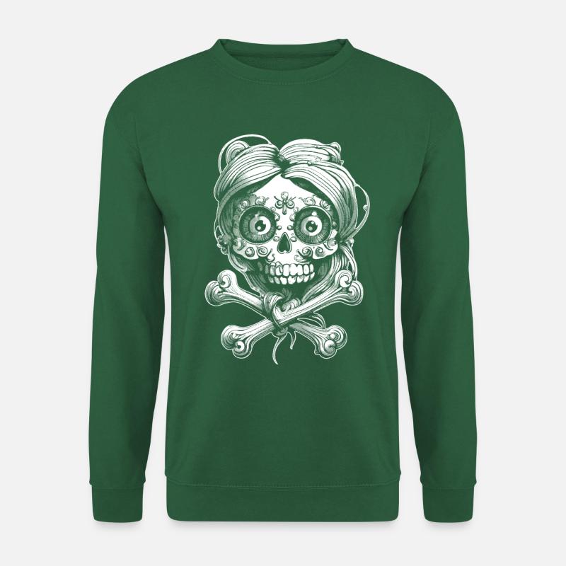 Metal Shirt: Totenkopf, Haare umschlingen Knochen. - Unisex Pullover - Grün