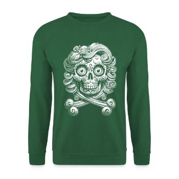 Lockige Knochen: Lässiges Totenkopf-Tattoo-Shirt - Unisex Pullover - Grün - Vorne