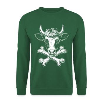 Kuh-Piratenshirt: Glückliches Totenkopfdesign - Unisex Pullover - Grün - Vorne