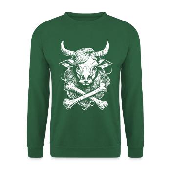 Chemise de fermier biologique : tête de vache et os bande dessinée - Sweat-shirt Unisexe - vert foncé - Devant