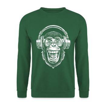Retro Schimpanse T-Shirt für Vinyl-Fans - Unisex Pullover - Grün - Vorne