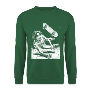 Shirt Design: Actionreicher Skateboard-Sturz - Unisex Pullover - Grün - Vorne