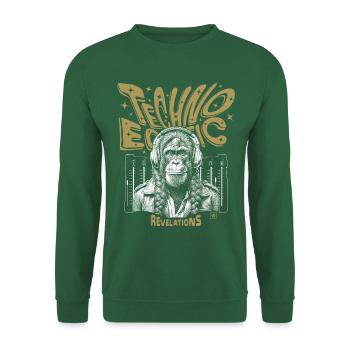 Monkey Grooves T-Shirt: Techno-Vibes in Ekstase! - Unisex Pullover - Grün - Vorne