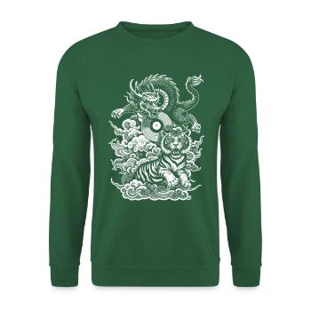 Chemise streetwear : Dragon Meets Tiger sur vinyle - Sweat-shirt Unisexe - vert foncé - Devant