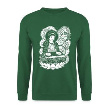 Chemise de méditation : Geisha avec vinyle sur fleur de lotus - Sweat-shirt Unisexe - vert foncé - Devant