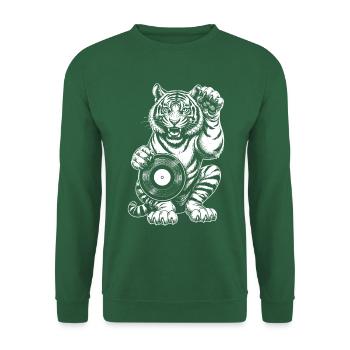 Comic Vinyl Shirt: Tiger brüllt zum Hip-Hop Beat - Unisex Pullover - Grün - Vorne