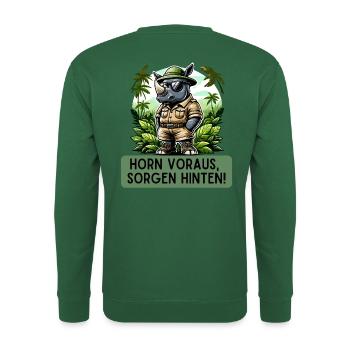 Horn Ahead, Worries Behind Saying Rhino Safari - Unisex Sweatshirt - green - Back