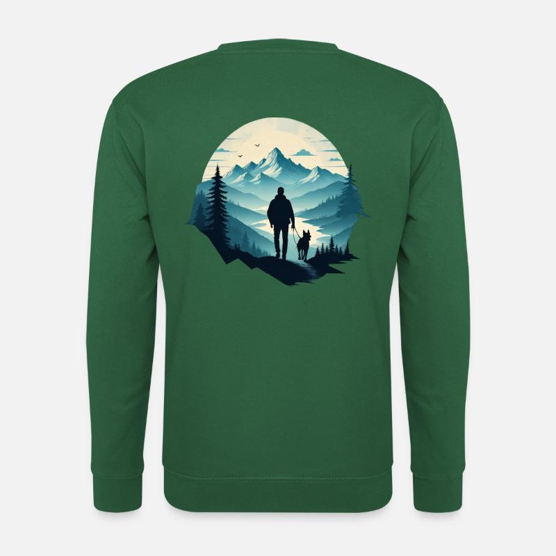 Mensch und Hund – Abenteuer in den Bergen - Unisex Pullover - Grün