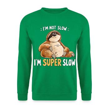 Faultier Super Slow Langsam Müde Spruch Humor - Unisex Pullover - Kelly Green - Vorne